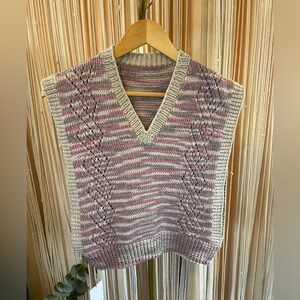 Handmade Knit Sweater Vest with Striped Pattern & v-neck light gray light purple